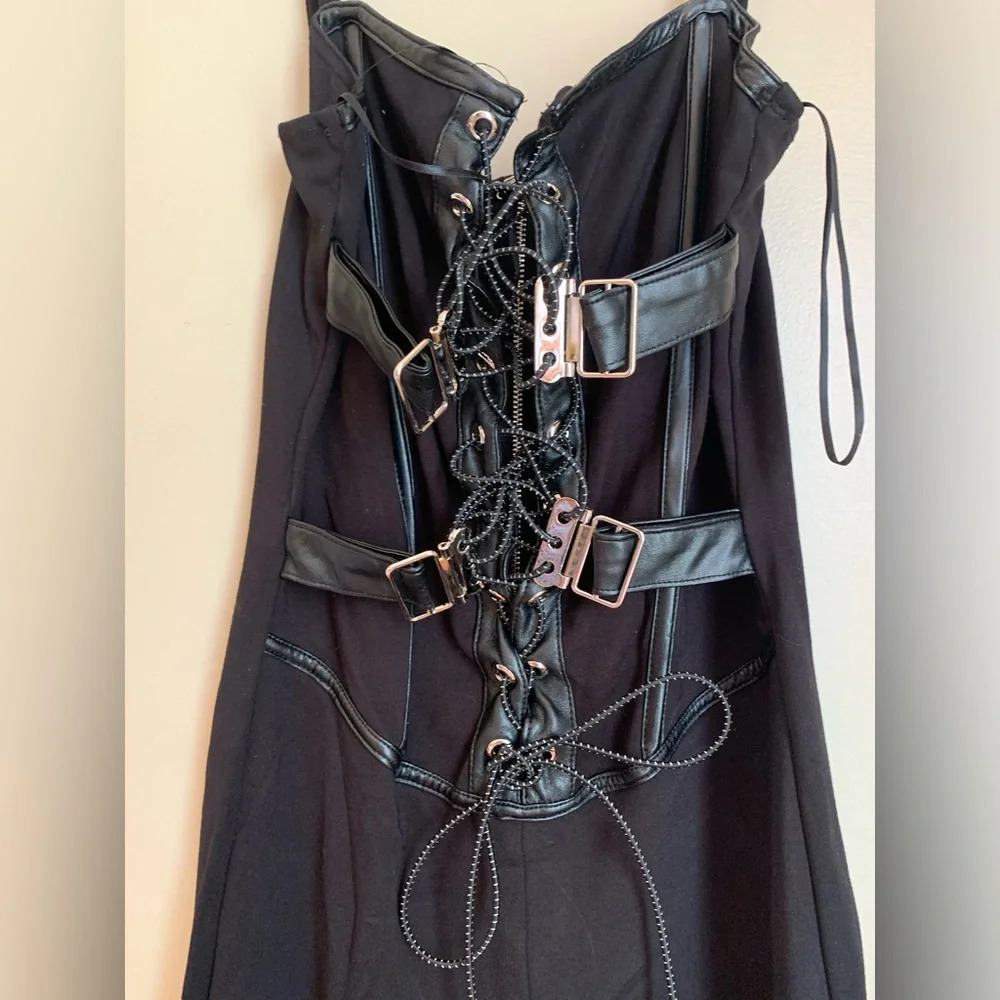 KimCine Curve Corset Jumpsuit, black, leather straps buckles goth size s/m - Picture 2 of 6